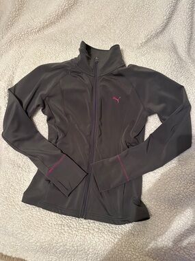 Puma Dark Gray Full-Zip Utility Jacket with Pink Logo
